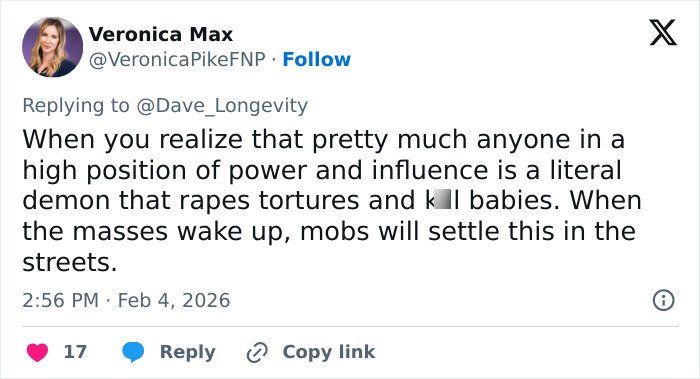Screenshot of a disturbing tweet discussing Epstein’s obsession with his ex-girlfriend’s daughter and a***e allegations.
