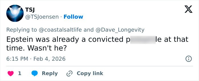Screenshot of a tweet discussing Epstein’s past as a convicted person related to disturbing details about his obsession.