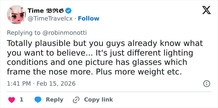Screenshot of a social media reply discussing internet users questioning Ghislaine Maxwell&rsquo;s prison appearance in a viral theory.