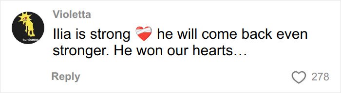 Screenshot of fan comment expressing support for Olympic star Ilia Malinin amid concern after troubling posts.