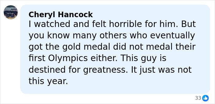 Comment expressing concern and support for Olympic star Ilia Malinin after a major defeat and troubling profile posts.