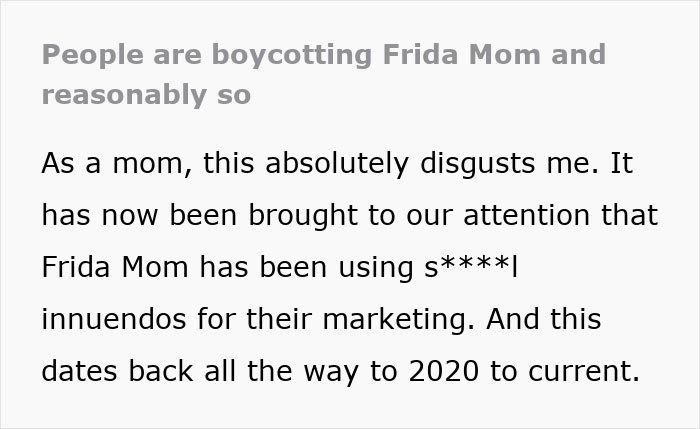 People boycotting Frida Mom over highly inappropriate marketing causing major online chaos and backlash since 2020.