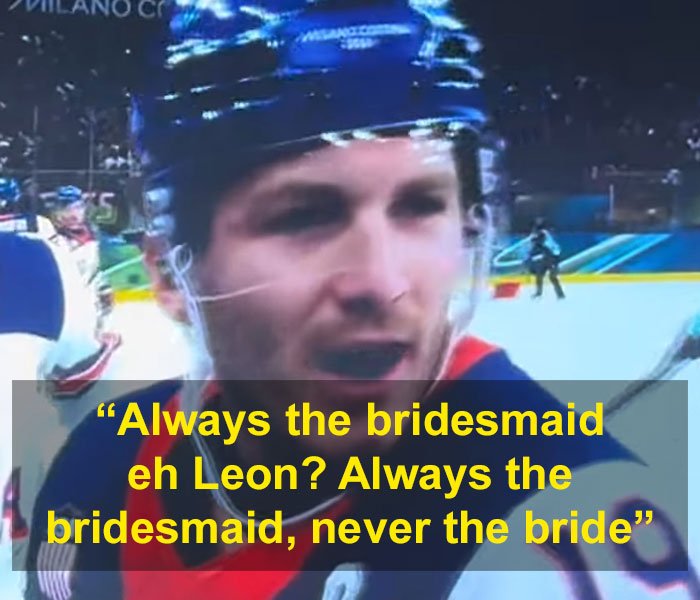 Hockey player in helmet during hot-mic moment between Olympic hockey rivals sparking heated rivalry comparisons