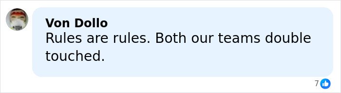 Comment from Von Dollo discussing rules and double touching in a sports context related to Olympics cheating accusations.