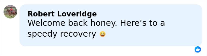Comment by Robert Loveridge expressing a warm welcome and wishing a speedy recovery after a major update in Lindsey Vonn's life.