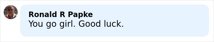 Comment by Ronald R Papke praising Lindsey Vonn, with text You go girl Good luck, against a light blue background.