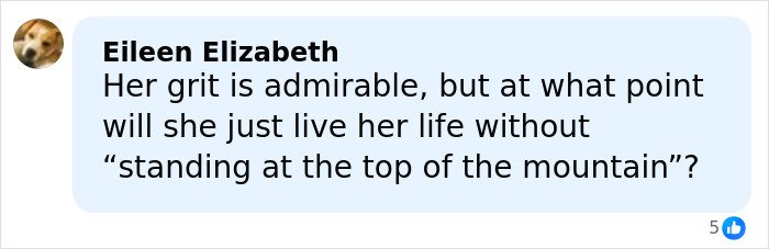 User comment by Eileen Elizabeth in a social media post, discussing Lindsey Vonn’s resilience after Olympics accident.