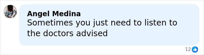 Comment by Angel Medina expressing need to listen to doctors, related to backlash after Lindsey Vonn's horrific Olympics accident update.
