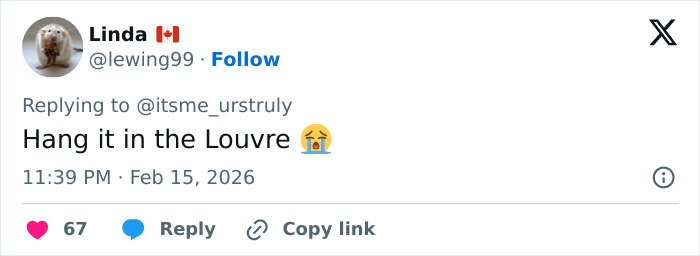 Tweet from user Linda with Canadian flag emoji, replying with a crying emoji and the text