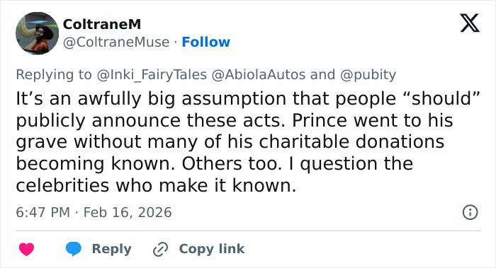 Tweet discussing public reactions to 'The Big Bang Theory' star Kunal Nayyar’s GoFundMe revelation and celebrity charity transparency.