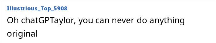 Text post on a forum criticizing Taylor Swift’s Opalite video for lacking originality, referencing concept rip-off claims.