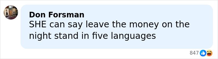 Comment by Don Forsman humorously referencing Melania Trump’s language skills in a social media post about Americans’ views on first ladies.