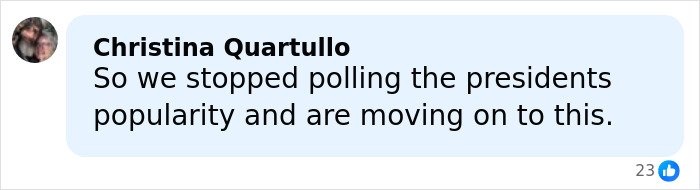 Comment by Christina Quartullo about shifting focus from presidential popularity polls to a fresh poll on Melania Trump.
