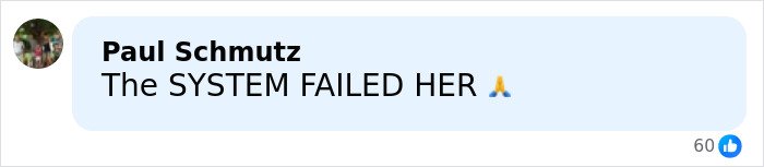 Screenshot of a Facebook comment reading The SYSTEM FAILED HER with a praying hands emoji, relating to Utah dance mom’s texts.