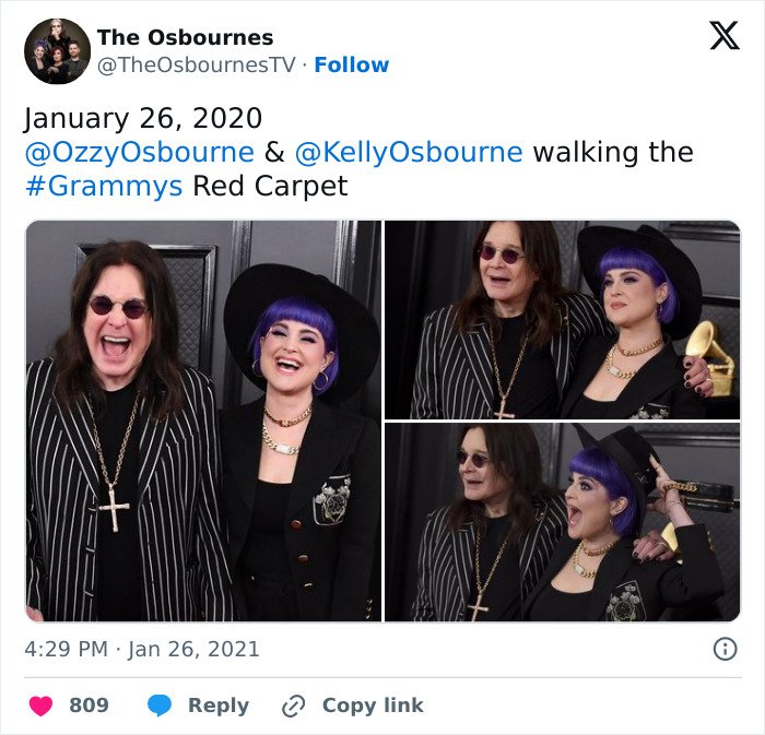 Kelly Osbourne and Ozzy Osbourne on the Grammys red carpet, Kelly’s latest look capturing Hollywood attention.