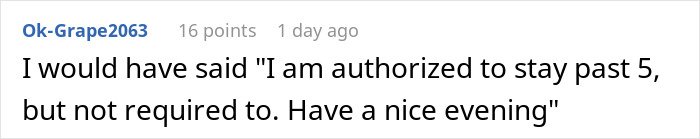 Screenshot of a comment about a cashier complying with overtime restrictions during a crisis and the manager’s reaction.