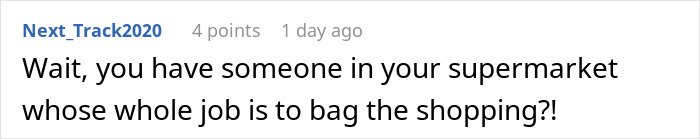 Screenshot of a social media comment questioning a supermarket employee’s role during a cashier overtime crisis.