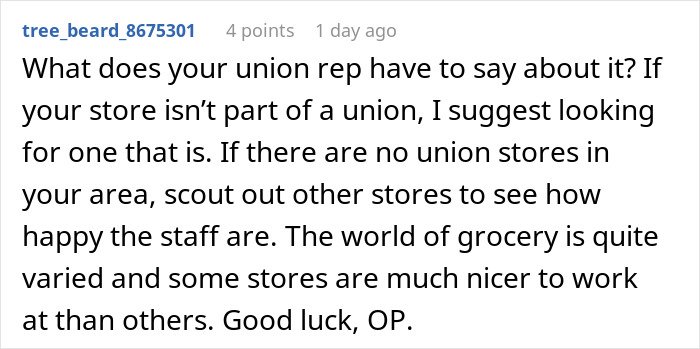 Comment about union reps and grocery store staff happiness during a crisis, relevant to cashier overtime compliance.