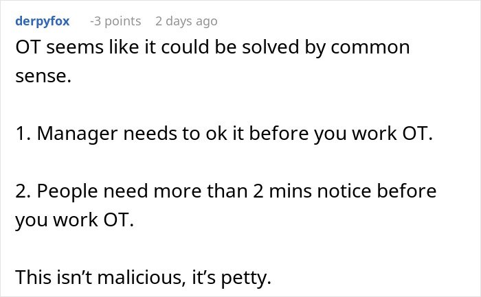 Screenshot of a forum comment discussing cashier overtime rules and manager approval during a workplace crisis.