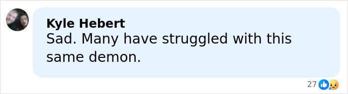 Comment by Kyle Hebert expressing sympathy about struggles related to Tommy Lee Jones’ daughter’s cause of passing.