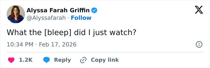 Alyssa Farah Griffin reacts on Twitter with disbelief to RFK Jr. and Kid Rock's deranged new workout video causing wild reactions.