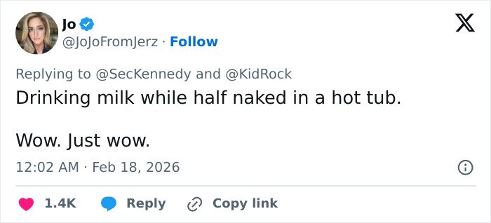 Tweet showing reaction to RFK Jr.'s deranged new workout video with Kid Rock sparking wild online responses.