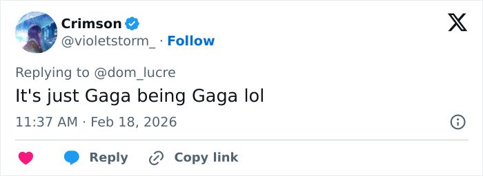 Screenshot of a tweet reacting to Lady Gaga&rsquo;s recent concert with comments on her disturbed and confused scary look and mannerisms.