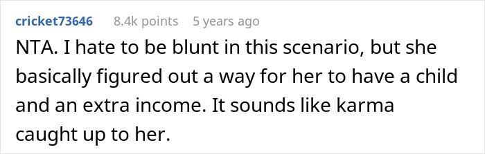 Screenshot of a Reddit comment discussing a woman realizing her late brother’s baby isn’t his after testing suspicions.