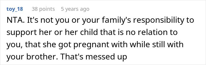 Screenshot of a Reddit comment discussing a woman realizing her late brother’s baby isn’t his after testing suspicions.