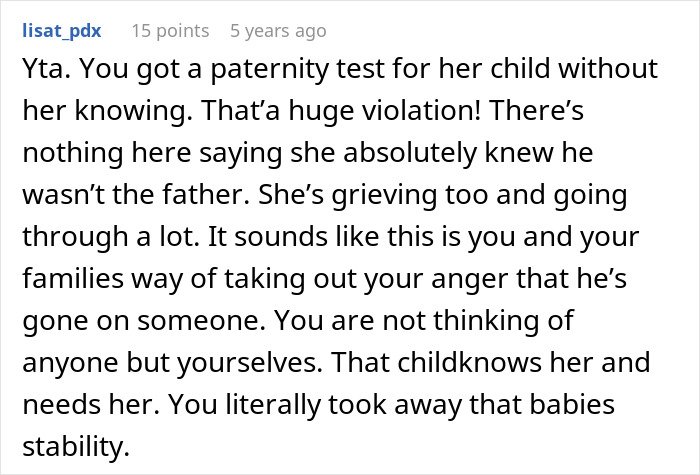 Comment discussing consequences of testing suspicions about paternity and its impact on family stability and relationships.