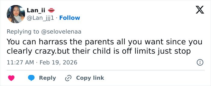Screenshot of a tweet defending a toddler son and mentioning harassment related to a pathological liar claim.