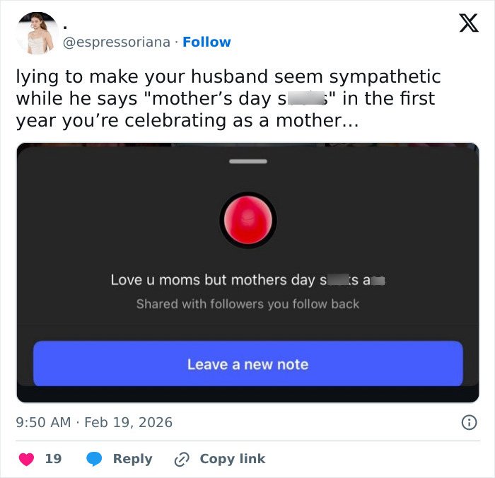 Pathological liar tweet criticizing mother's day message, showing skepticism and humorous take on relationships.