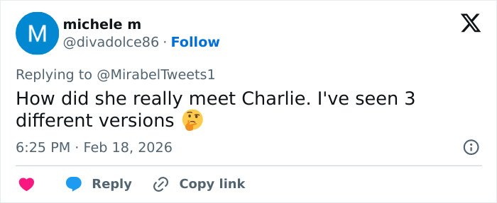 Screenshot of a tweet discussing Erika Kirk's alleged Epstein link and questioning how she met Charlie in viral conspiracy theories.
