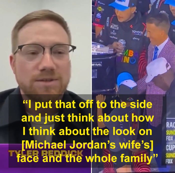 NASCAR driver discussing controversy after Michael Jordan's interaction with his 6-year-old son during public event.