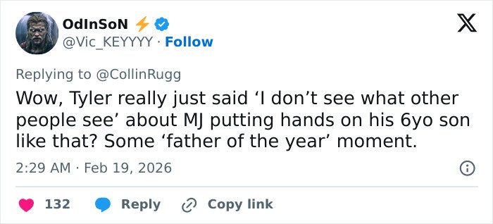 Tweet screenshot showing a controversial reply about NASCAR driver reacting to Michael Jordan&rsquo;s interaction with his 6-year-old son.