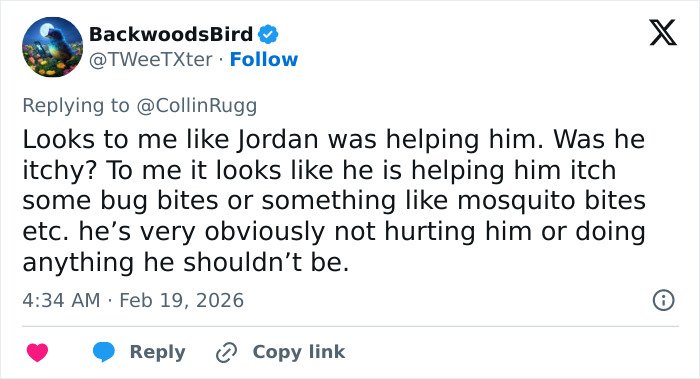Tweet from BackwoodsBird explaining NASCAR driver breaks silence after Michael Jordan's interaction with his 6YO son sparked controversy.