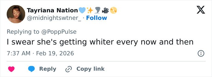 Screenshot of a tweet reacting to Nicki Minaj’s dramatic new look triggering explosive social media reactions.