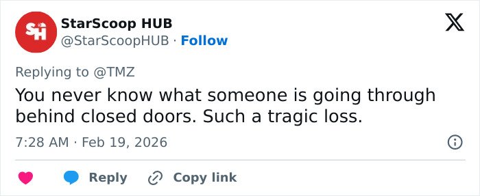 Social media post expressing sympathy over tragic loss with reference to police report details in Anne Burrell’s passing.