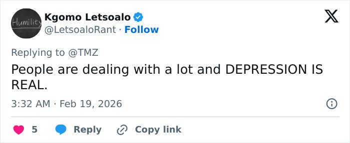 Tweet about mental health awareness emphasizing that depression is real, related to police report on Anne Burrell’s passing.