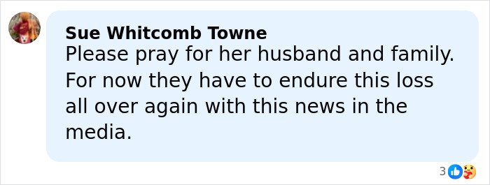 Comment expressing sympathy for Anne Burrell’s family amid media coverage of tragic passing and police report details