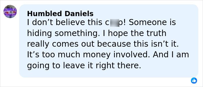 Comment from Humbled Daniels expressing disbelief and suspicion about Anne Burrell’s tragic passing and police report details.