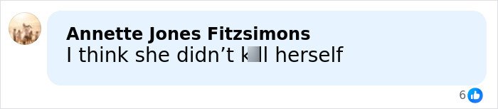Screenshot of a social media comment discussing opinions related to police report and Anne Burrell’s tragic passing details.