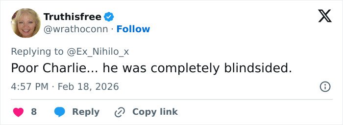 Social media user responding to a comment about Erika Kirk’s steamy interactions sparking wild closet lesbian rumors.