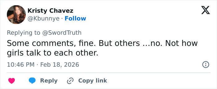 Screenshot of a tweet commenting on interactions sparking rumor about closet lesbian Erika Kirk’s relationship with a female friend.