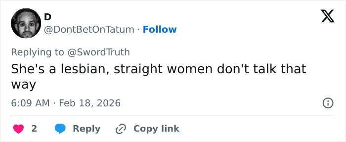 Screenshot of a Twitter reply discussing Erika Kirk’s steamy interactions fueling closet lesbian rumors.