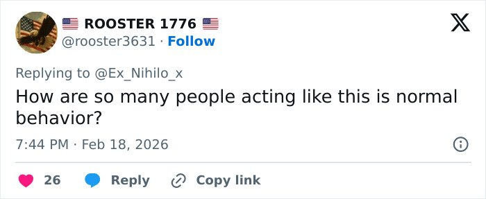 Tweet from user ROOSTER 1776 questioning normal behavior, relating to closet lesbian and Erika Kirk’s interactions rumor.