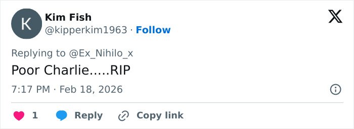 Screenshot of a tweet replying to a user with a condolence message, referencing Erika Kirk’s closet lesbian rumor.