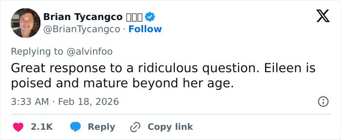 Screenshot of a tweet responding to JD Vance’s comment on Eileen Gu’s representation, highlighting public backlash.
