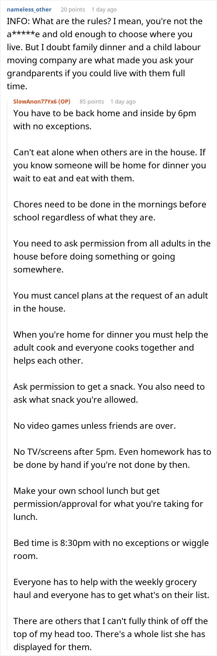 Text conversation about strict family rules enforced by woman on boyfriend&rsquo;s son who does not live with them.