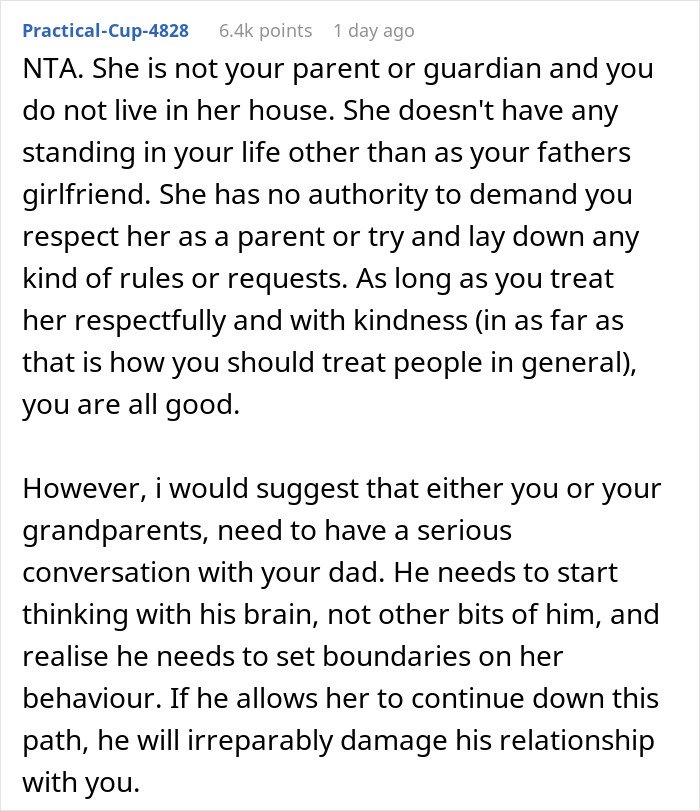 Comment explaining woman trying to enforce family rules on boyfriend&rsquo;s son who doesn&rsquo;t live with them.